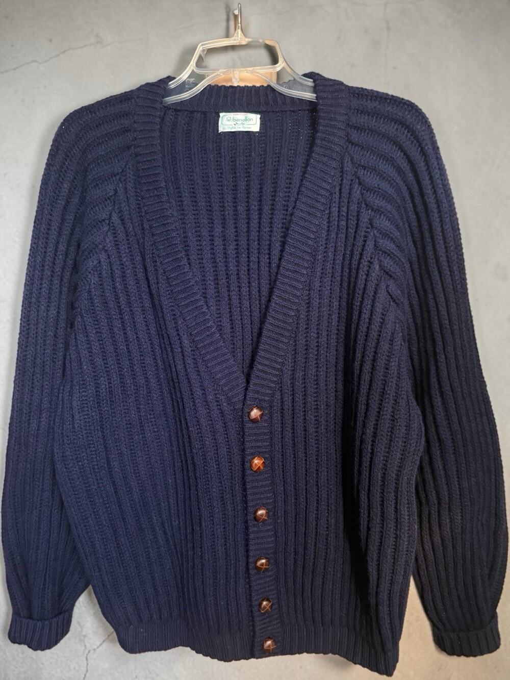 MEN’S UNITED COLORS OF BENETTON WOOL CARDIGAN SWEATER SIZE 52 US XL BLUE VINTAGE